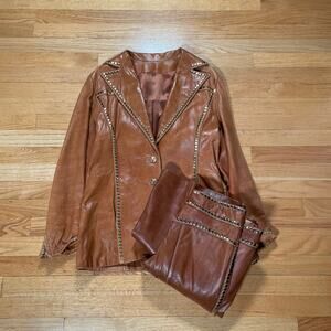 Vintage 70s Illah California Glam Rock Rock Leather Jacket & Flared Pants Set
